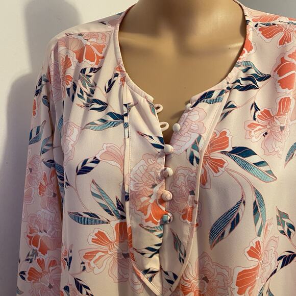 Sejour 3X Pink Sheer Floral Blouse Scoop Neck 3/4 Sleeve Church Work Teacher - Picture 7 of 10